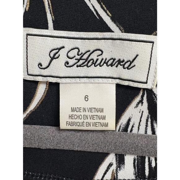 J Howard Black and White with Gold Trim Floral Design Knee Length Dress Size 6 - Picture 3 of 4